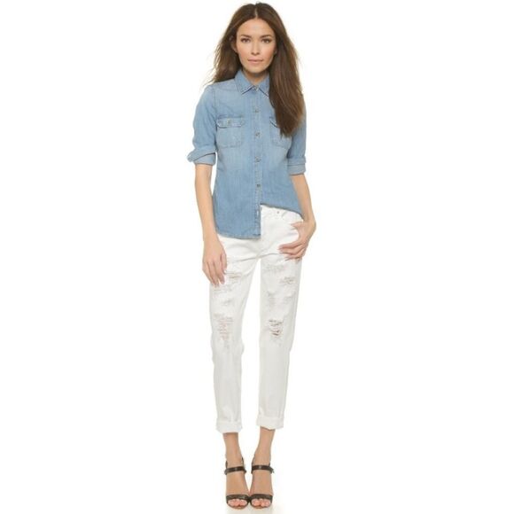 Mother The Loosey Ripped Distressed White Jeans Contemporary Casual Boho - Picture 1 of 16